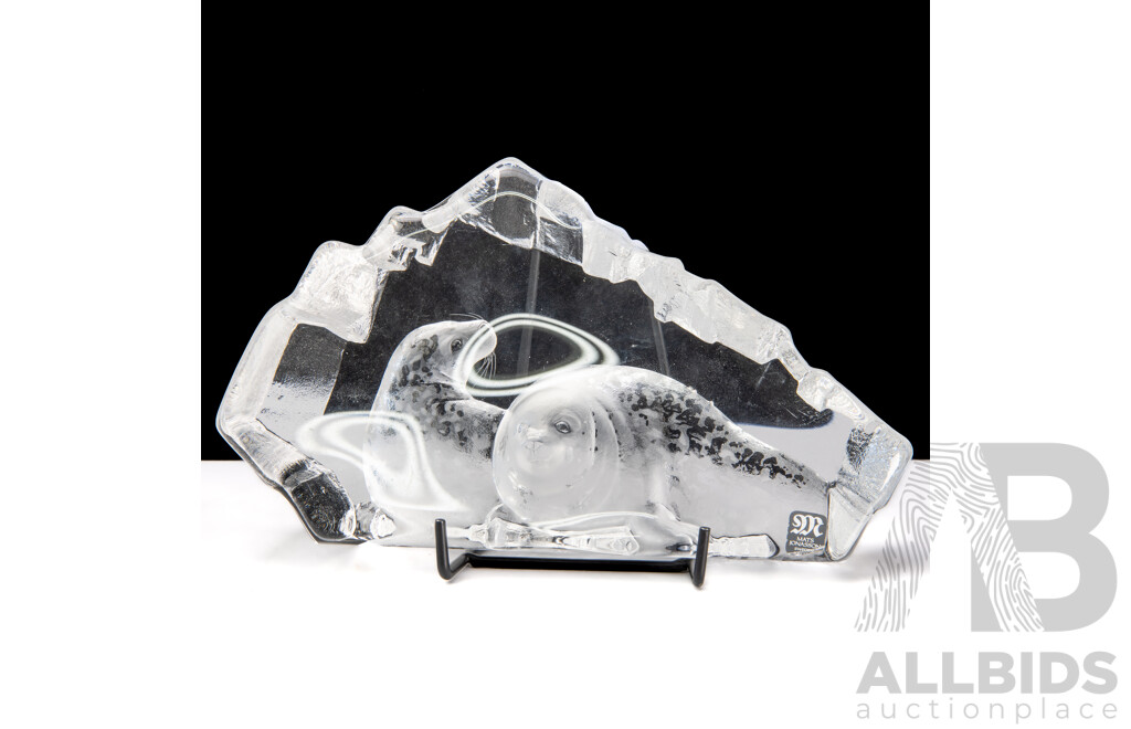 Large Mats Jonasson Sweden Lead Crystal Paper Weight with Seals