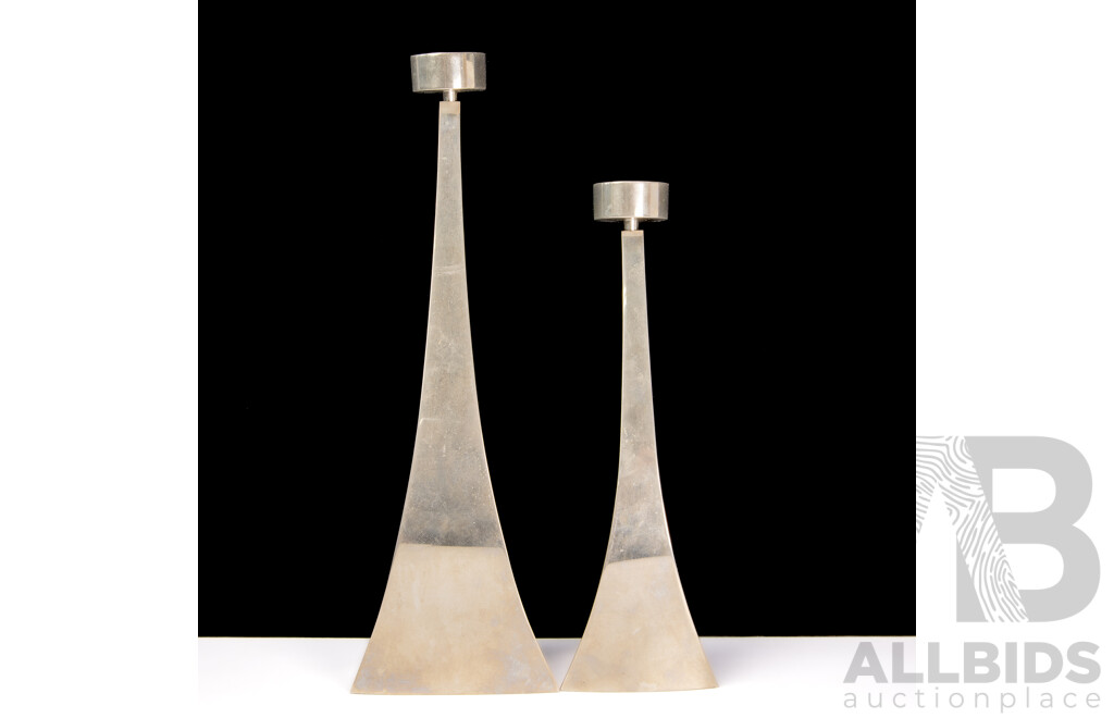 Pair of Retro Polished Metal Candle Holders