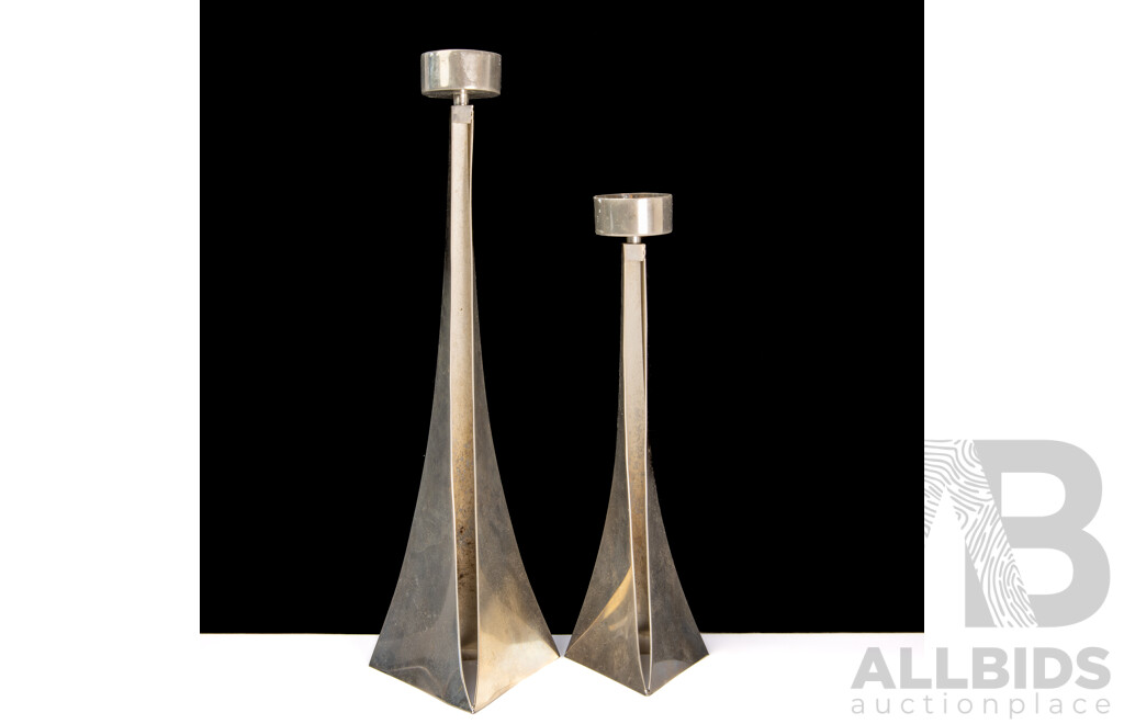 Pair of Retro Polished Metal Candle Holders