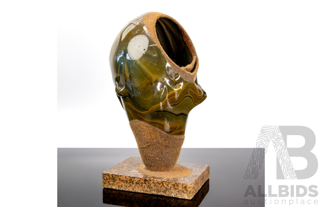 Vintage Stephen Skillitzi (1947-) Studio Glass and Mixed Media Sculpture on Marble Base