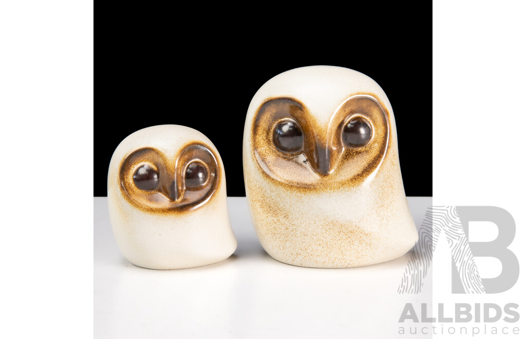 Two Howard Pierce (American) Glazed Ceramic Owls
