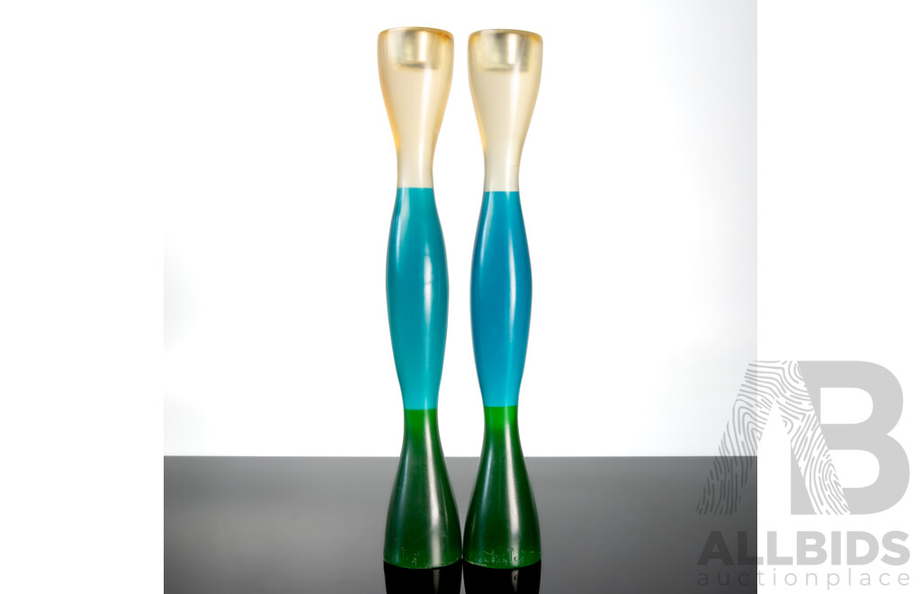Pair of Tall Artecnica Tri Colour Resin Candlesticks