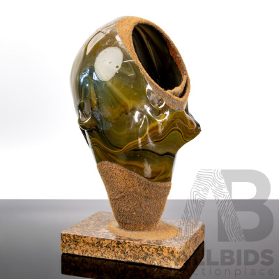 Vintage Stephen Skillitzi (1947-) Studio Glass and Mixed Media Sculpture on Marble Base