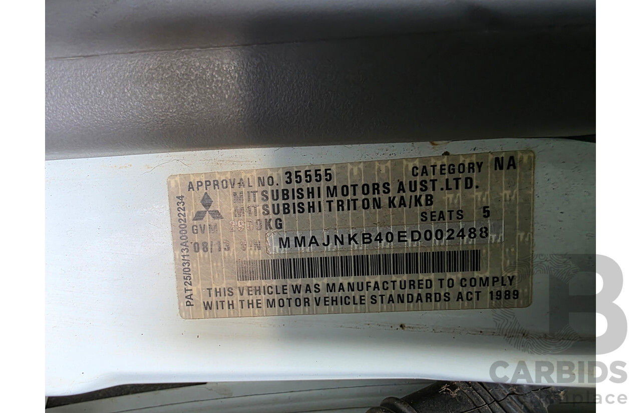 8/2013 Mitsubishi Triton GLX (4x4) MN MY13 C/Chas White 2.5L