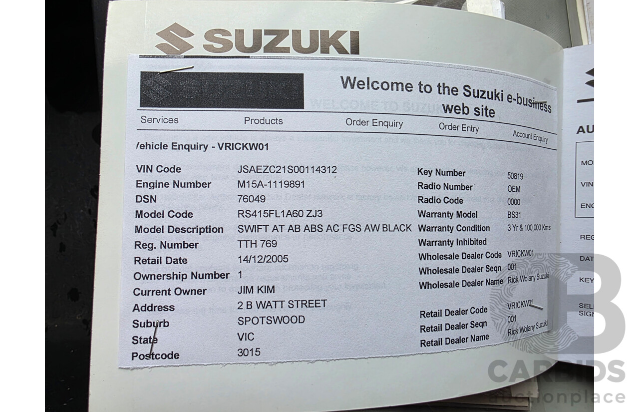 12/2005 Suzuki Swift  EZ 5d Hatchback Green 1.5L