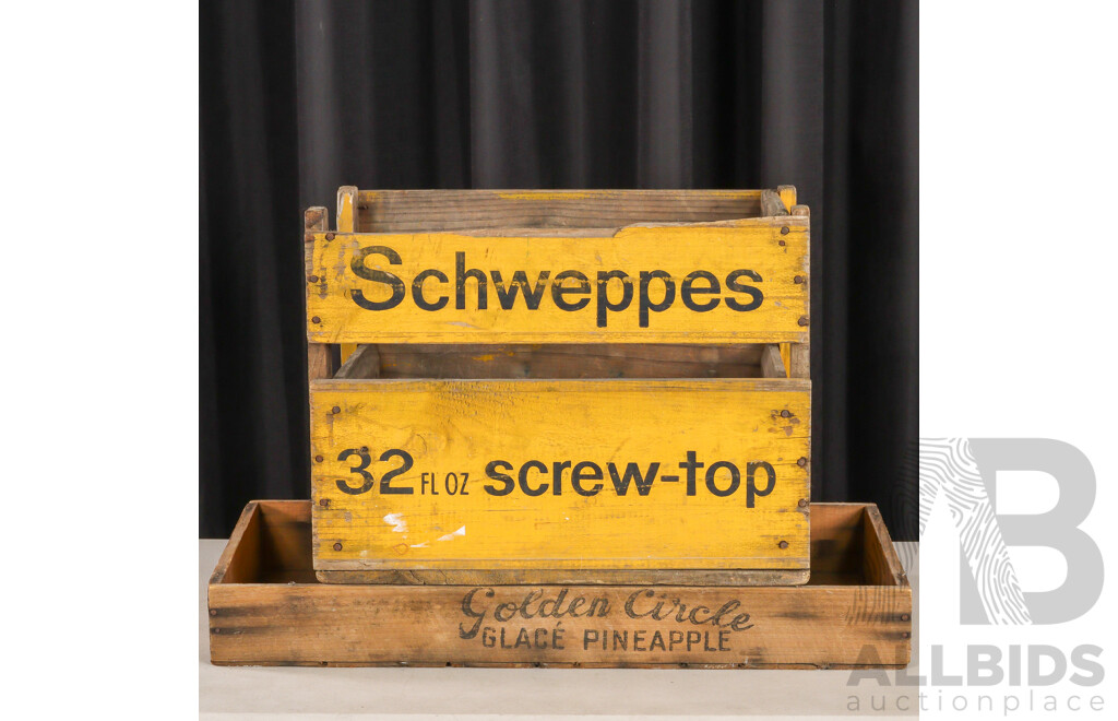 Vintage Schweppes Painted Bottle Crate and Golden Circle Tray