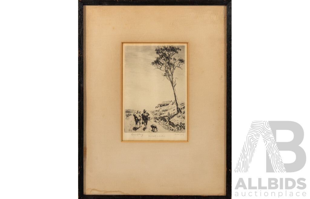 Lionel Lindsay, (19/20th Centuries, Australian, 1874-1961), Shanty on the Rise Original Antique Dry Point Etching, 42.5 x 32.5 cm (frame)