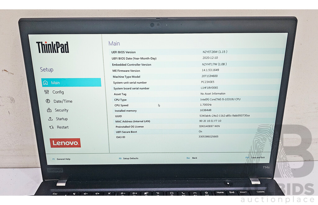 Lenovo T14s 10th Gen Intel Core I5 (10310U) 1.70GHz-4.40GHz 4-Core CPU 14-Inch FHD Laptop W/ Power Supply