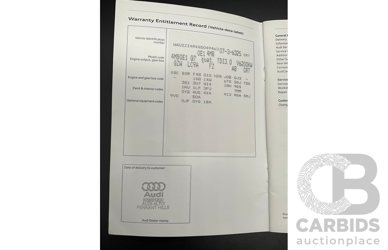 05/2016 Audi Q7 3.0 TDI Quattro (200kW AWD) 4M 4d Wagon Carrara White Turbo Diesel V6 3.0L - 7 Seater