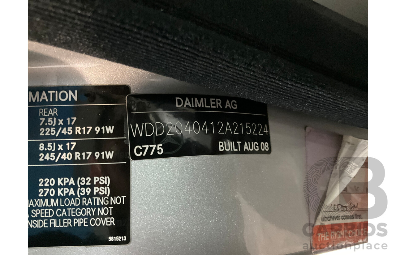 12/2008 Mercedes-Benz C200 Kompressor Avantgarde W204 4d Sedan Iridium Silver Metallic Supercharged 1.8L