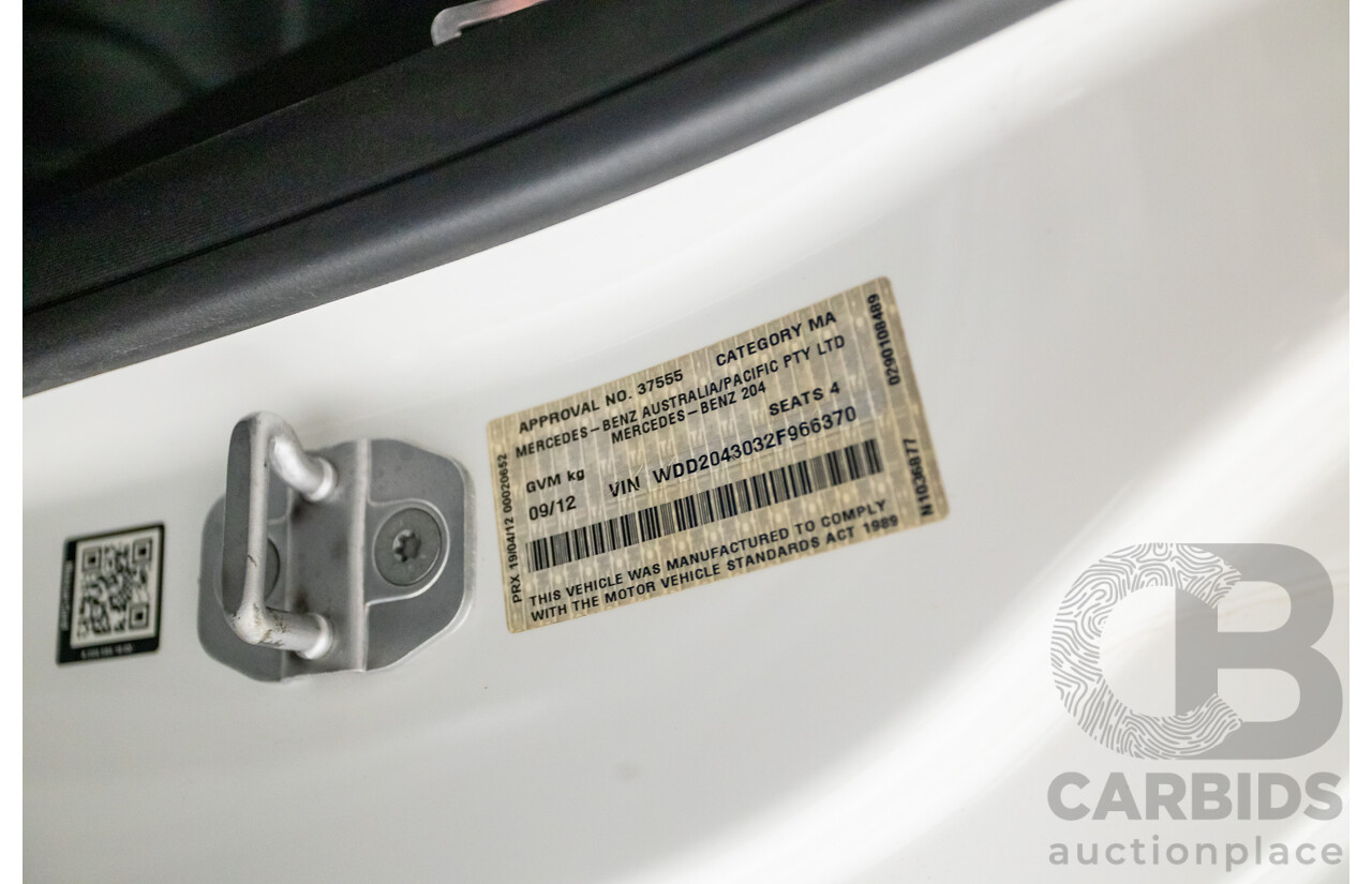 9/2012 Mercedes Benz C250 CDI Blue Efficiency W204 MY12 2d Coupe Polar White Twin Turbo Diesel 2.1L