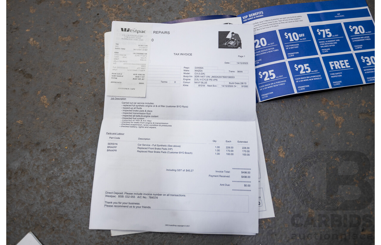 8/2015 Mazda CX-3 S-Touring DK Safety Pack 4d Wagon Deep Crystal Blue 2.0L