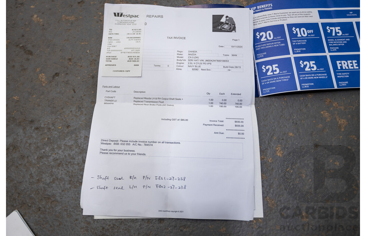 8/2015 Mazda CX-3 S-Touring DK Safety Pack 4d Wagon Deep Crystal Blue 2.0L