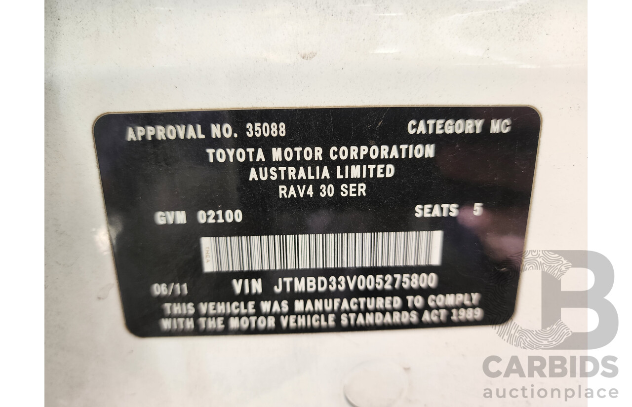 6/2011 Toyota Rav4 CV (4x4) ACA33R 08 UPGRADE 4d Wagon White 2.4L