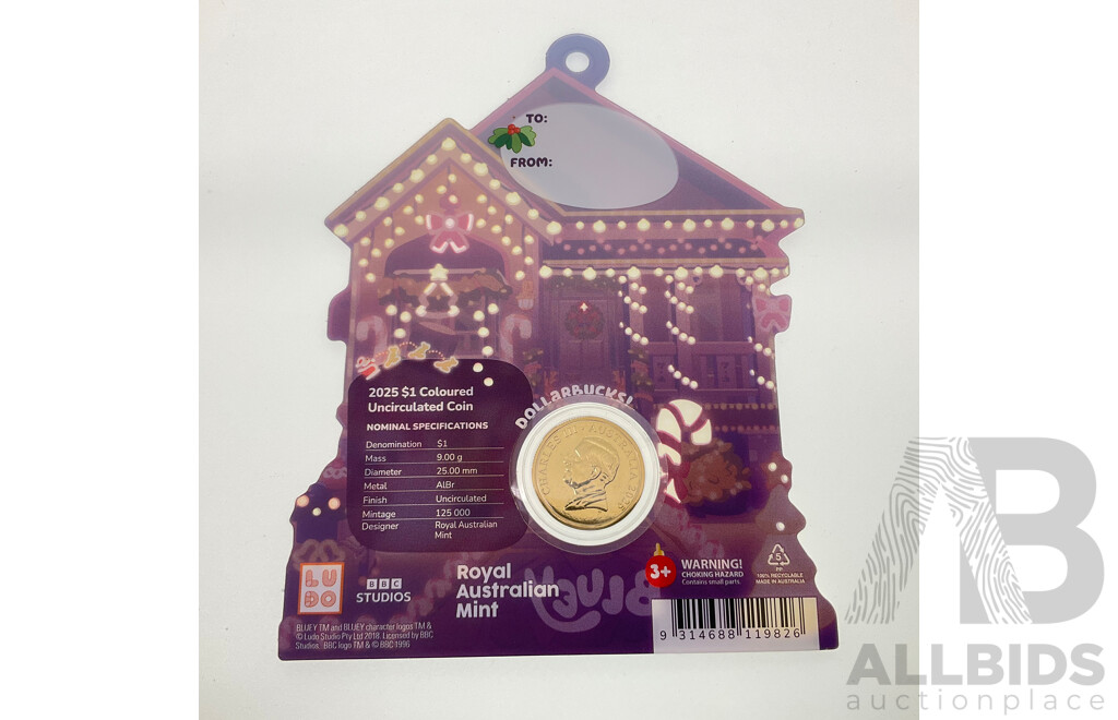 Australian RAM 2025 UNC Commemorative One Dollar Coin, Christmas Bluey Buck