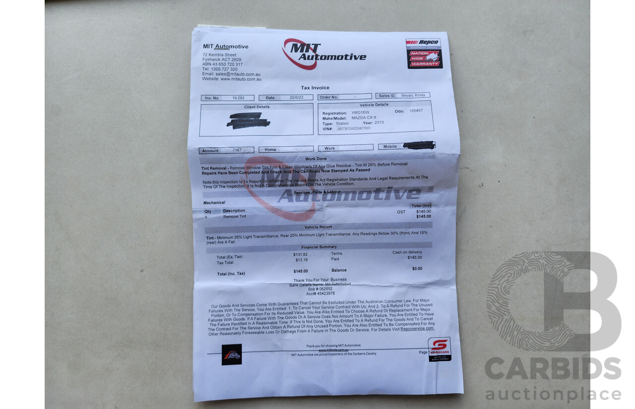 6/2013 Mazda Cx-9 Grand Touring MY13 4d Wagon Grey 3.7L