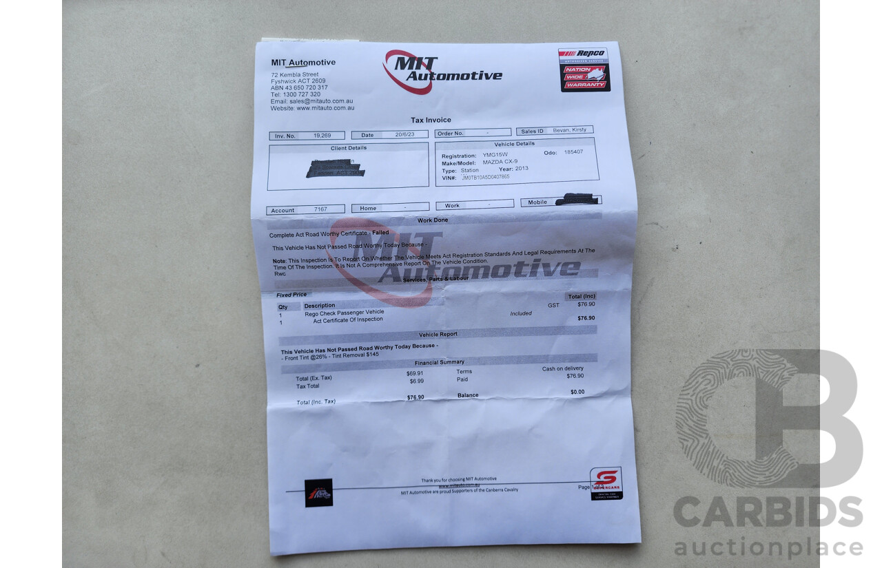 6/2013 Mazda Cx-9 Grand Touring MY13 4d Wagon Grey 3.7L