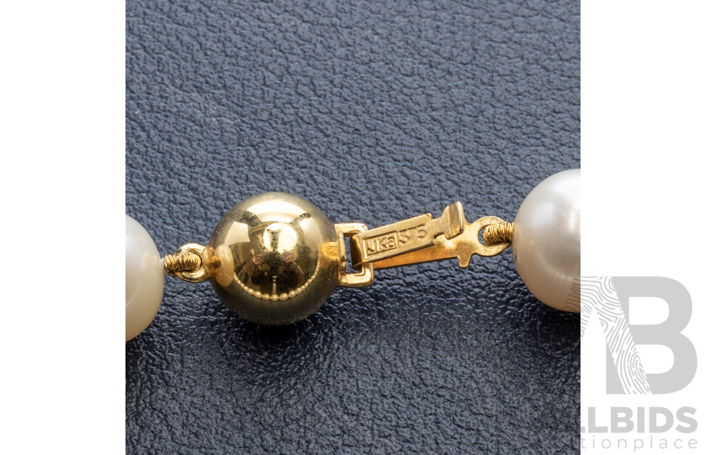 9ct Ball Clasp Freshwater Cultured Pearl Necklace, 8.0mm - 8.5mm, 46cm Long