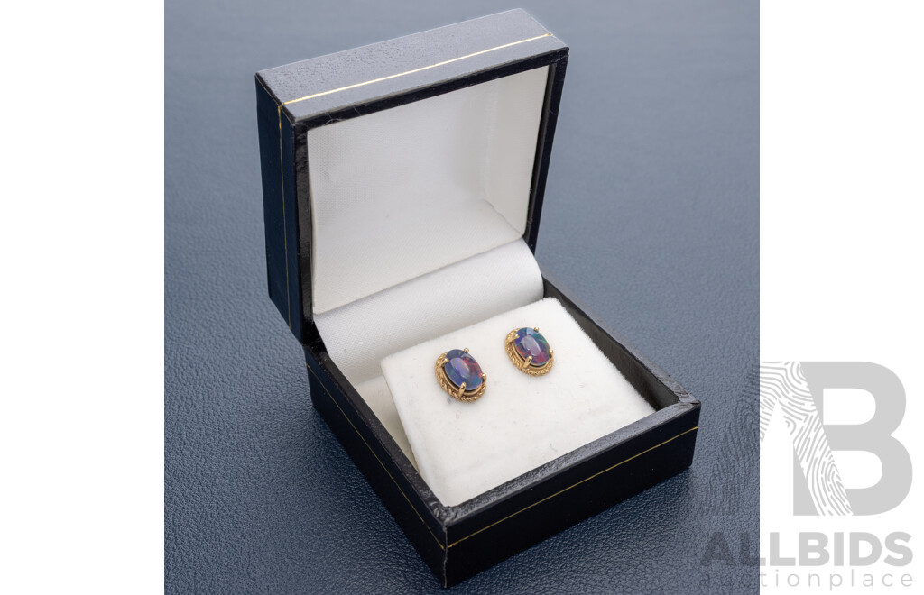 9ct Opal Triplet Stud Earrings, 10mm, 1.71 Grams