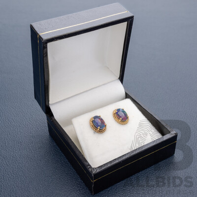 9ct Opal Triplet Stud Earrings, 10mm, 1.71 Grams