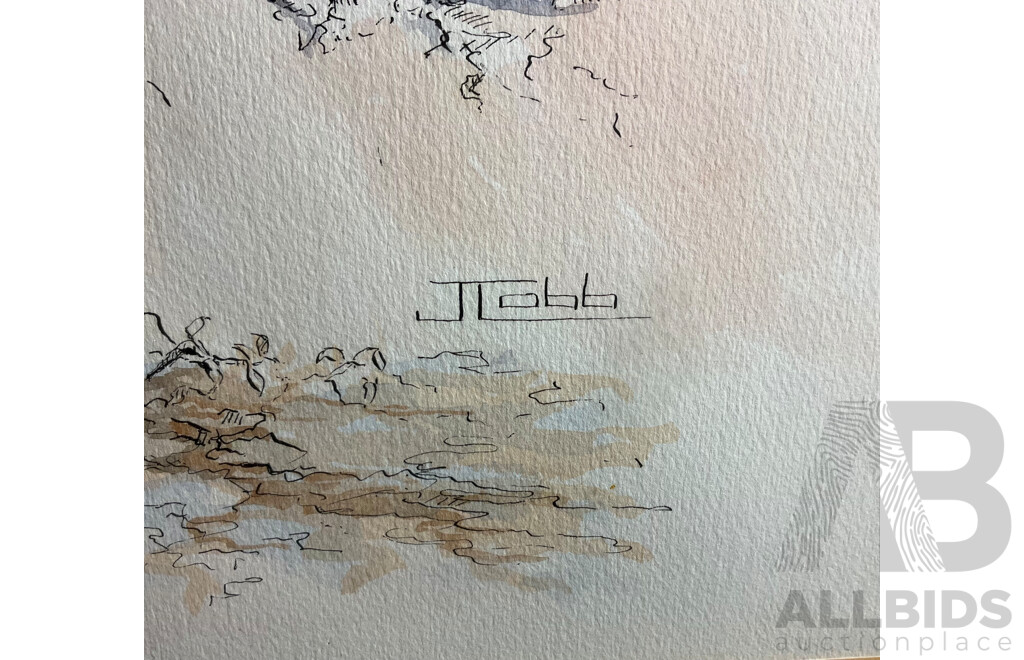 Janet Hoyer-Cobb Framed Landscape, Watercolor on Paper