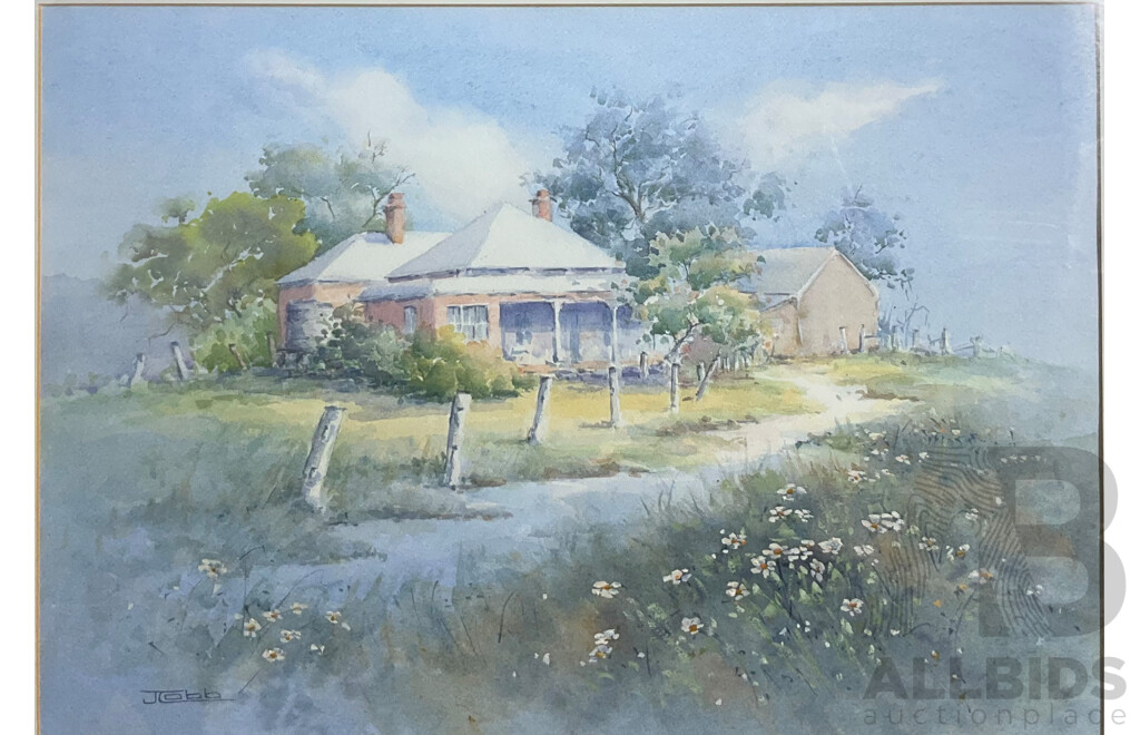 Janet Hoyer-Cobb Framed Landscape with Cottage ,Watercolour  on Paper