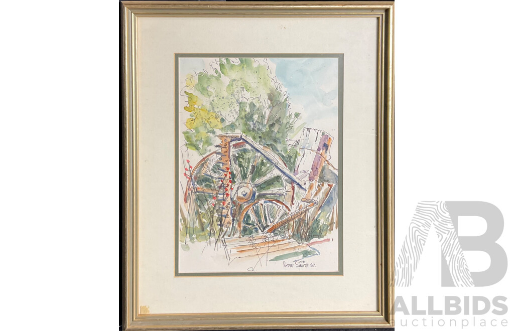 1987, Roger Smith, Farm Relics, Emu Plains, Watercolour on Paper