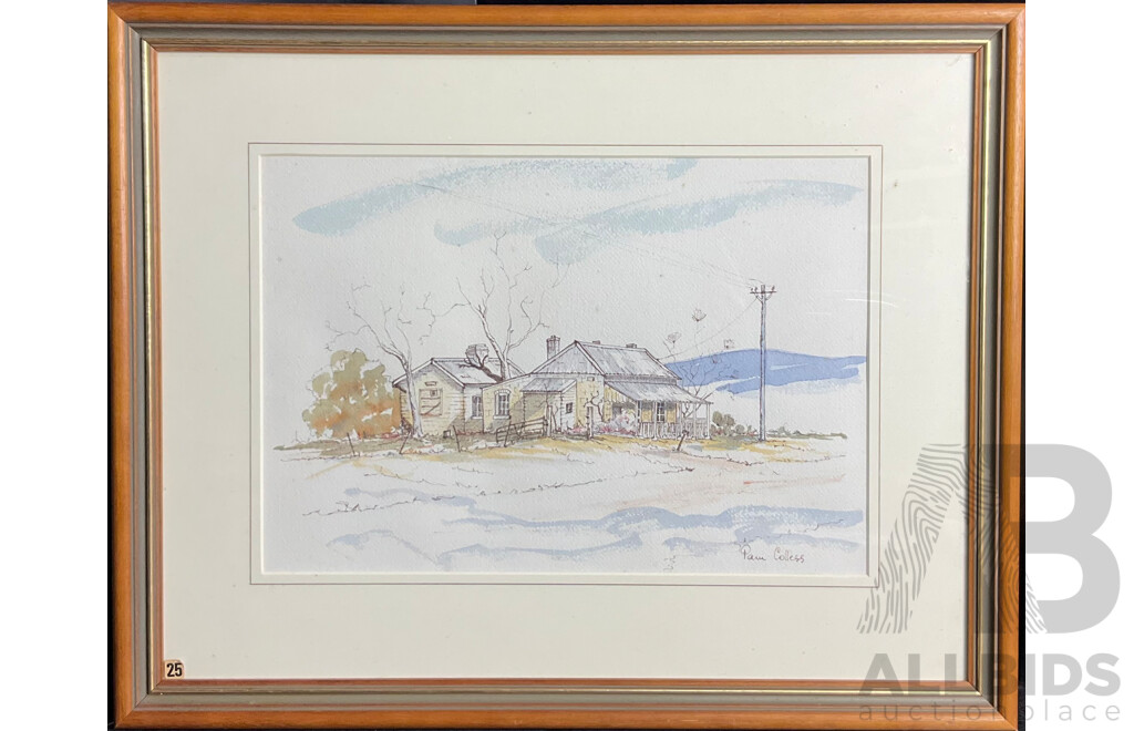 Framed  Pam Colless, Old Cottage 1812,Evans Plains, Watercolour