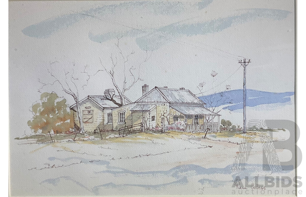 Framed  Pam Colless, Old Cottage 1812,Evans Plains, Watercolour