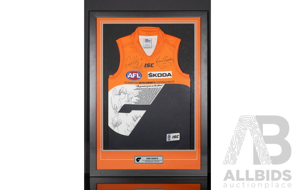 L33 - AFL GWS 2013 Kevin Sheedy Appreciation Framed Signed Jersey
