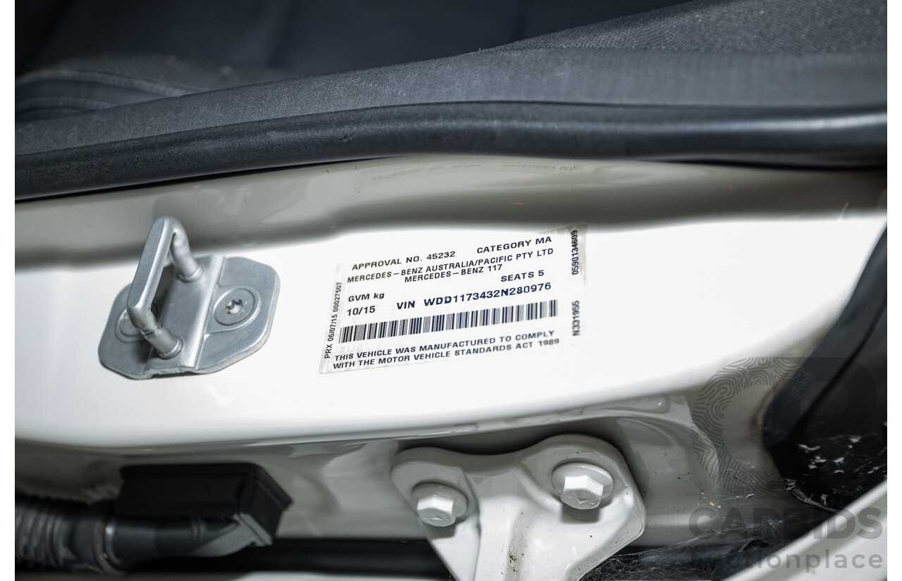 10/2015 Mercedes-Benz CLA200 117 MY15 4D Coupe Calcite White Turbo 1.6L