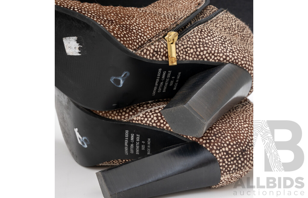 Capture Leather/fur Patterned Ankle Boots, Size 8