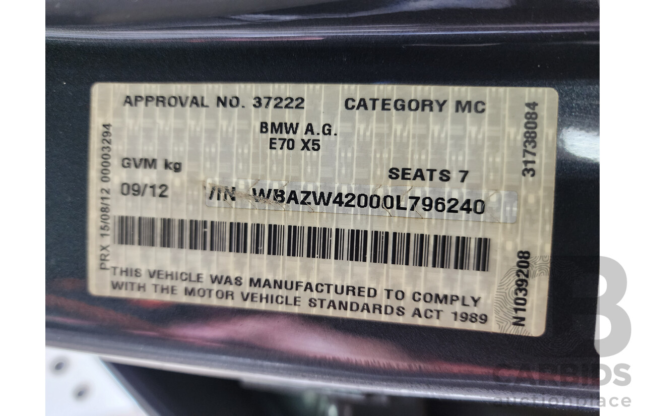 9/2012 Bmw X5 Xdrive 30d E70 MY12 UPGRADE 4d Wagon Grey 3.0L
