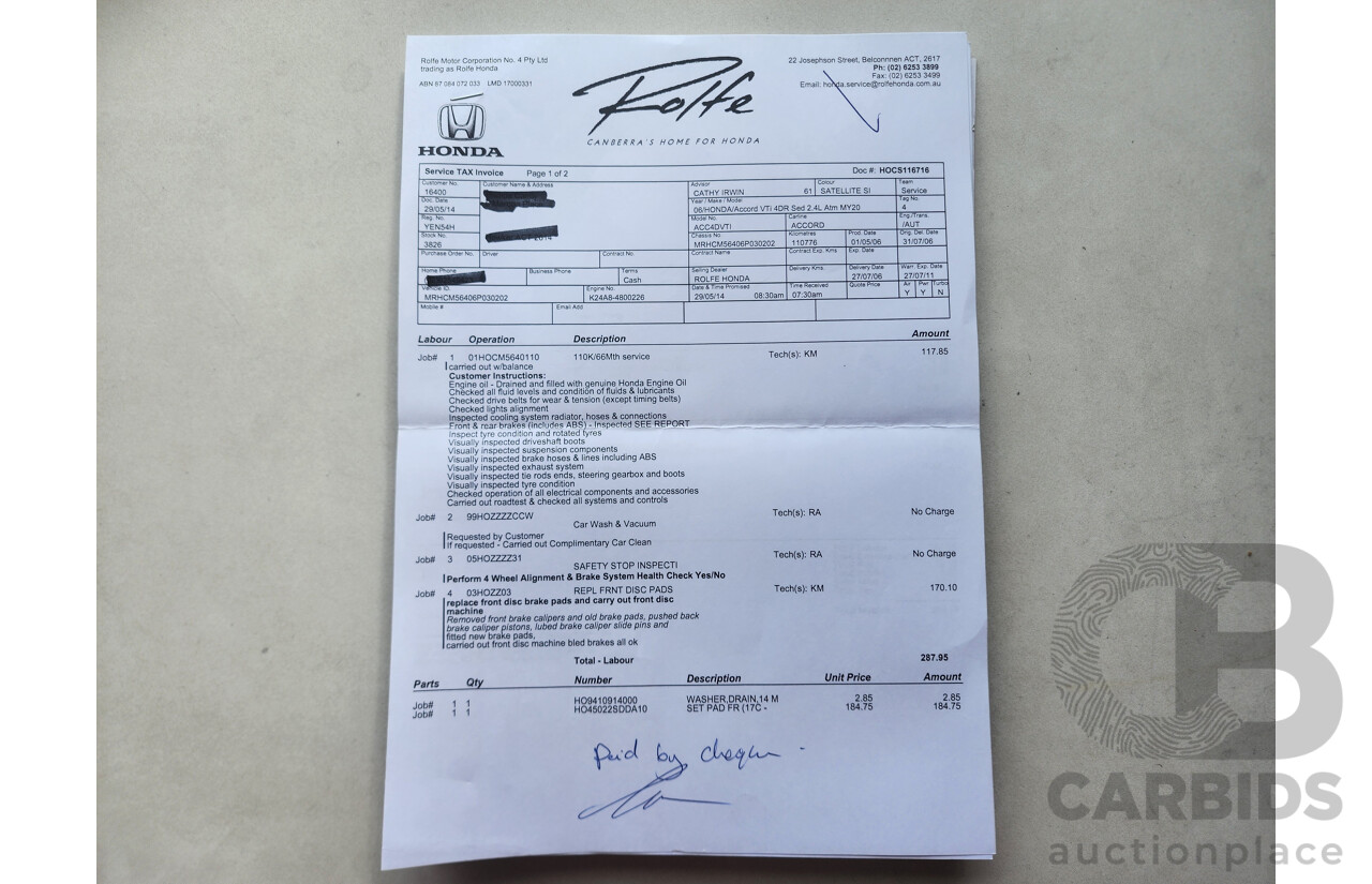 5/2006 Honda Accord VTi 40 4d Sedan Gold 2.4L