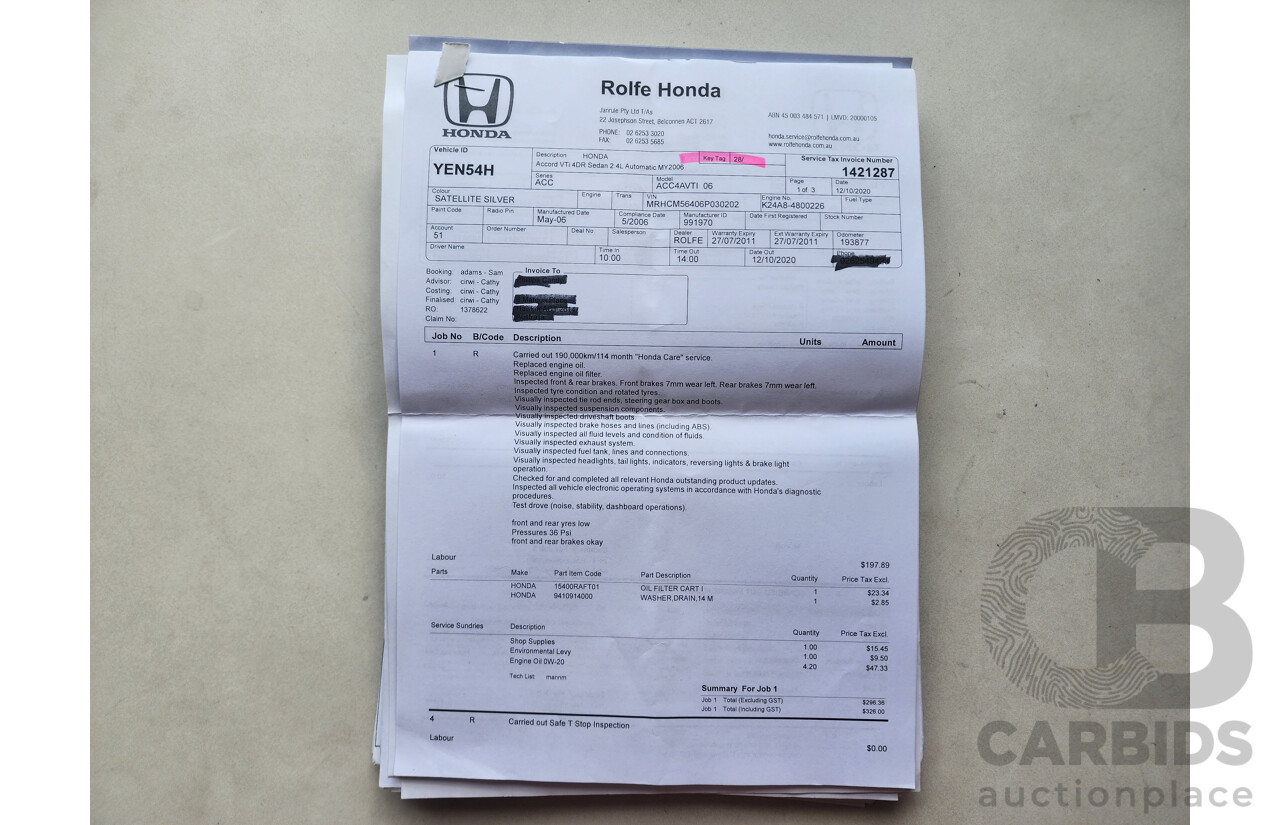 5/2006 Honda Accord VTi 40 4d Sedan Gold 2.4L