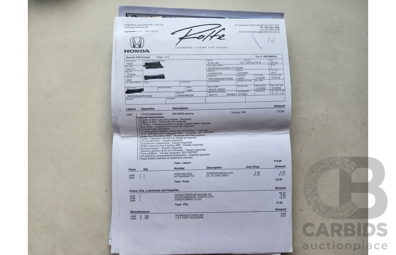 5/2006 Honda Accord VTi 40 4d Sedan Gold 2.4L