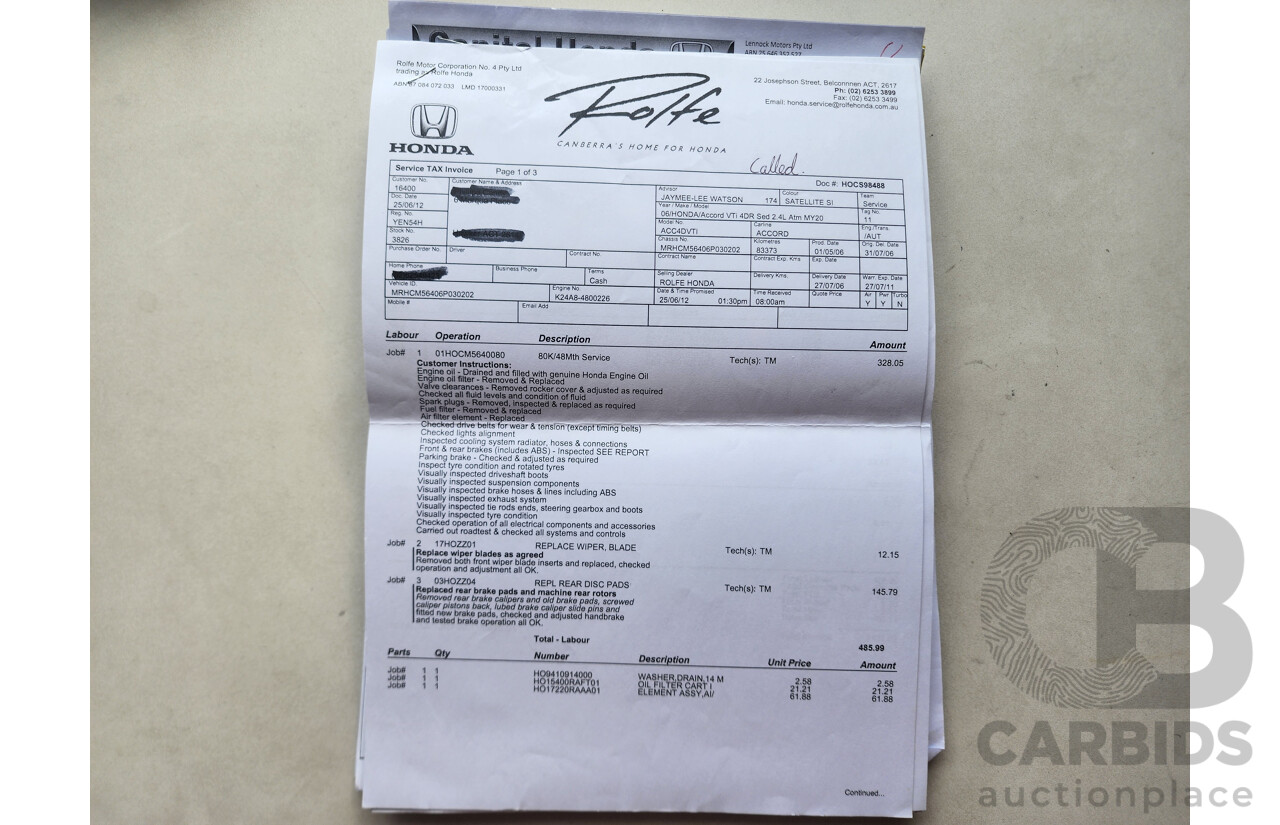 5/2006 Honda Accord VTi 40 4d Sedan Gold 2.4L