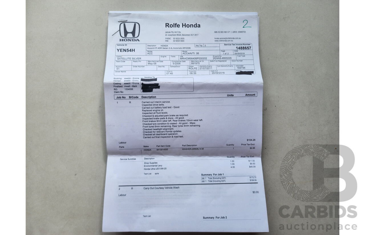 5/2006 Honda Accord VTi 40 4d Sedan Gold 2.4L