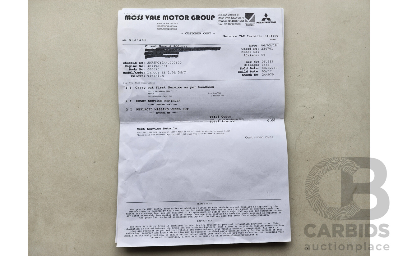 5/2017 Mitsubishi Lancer ES Sport CF MY17 4d Sedan null 2.0L