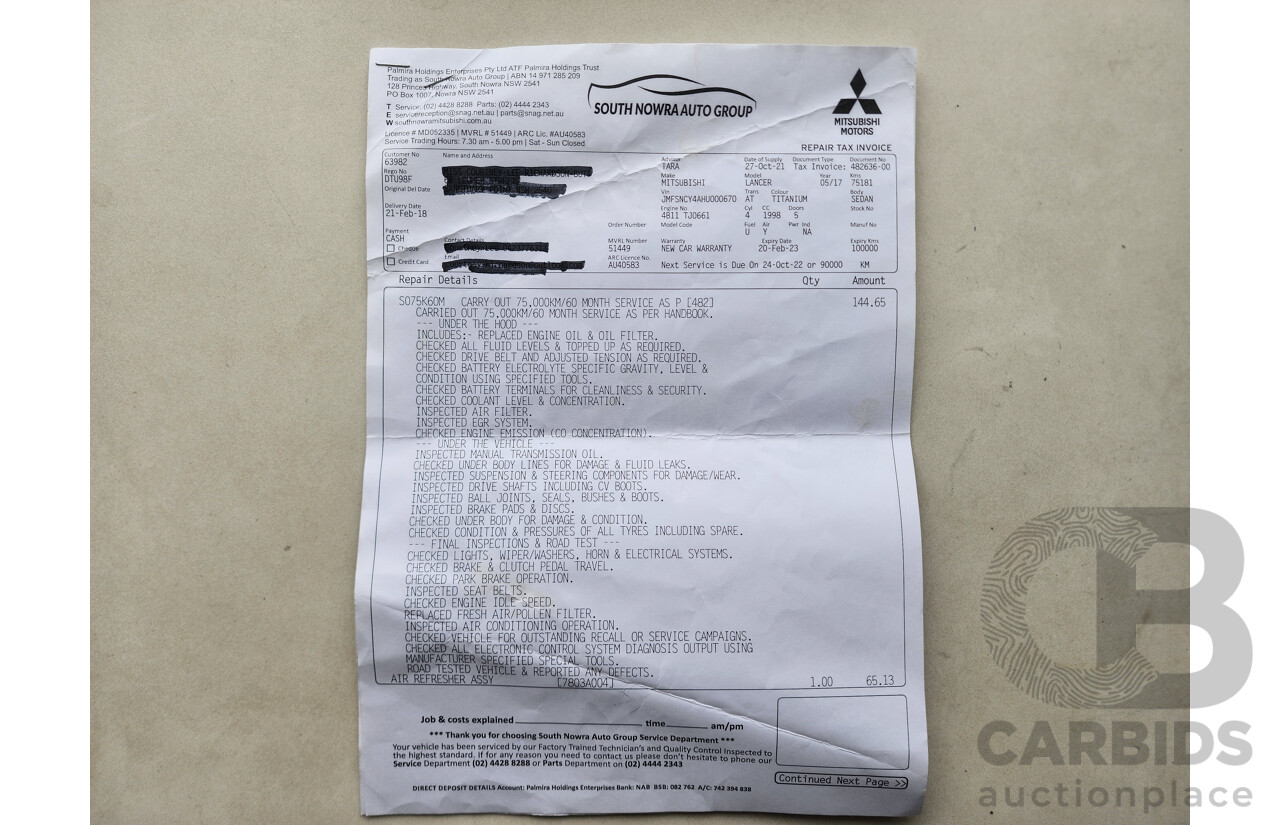 5/2017 Mitsubishi Lancer ES Sport CF MY17 4d Sedan null 2.0L