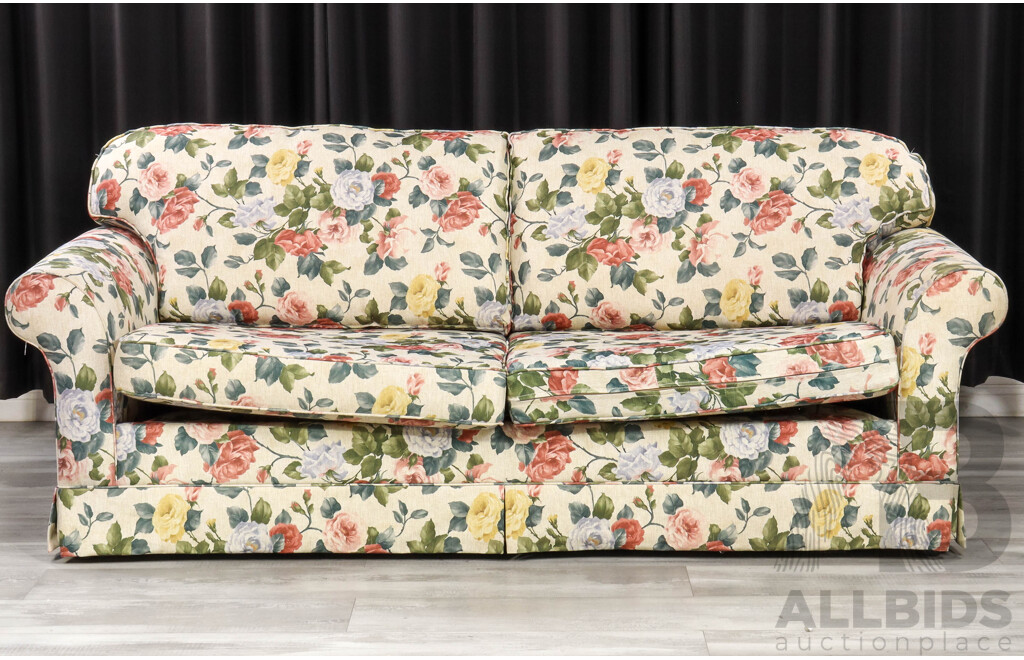 Floral Fabric Two and a Half Seater Fold Out Sofa Bed