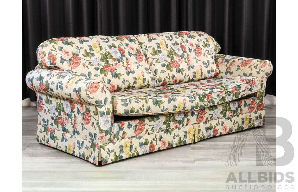 Floral Fabric Two and a Half Seater Fold Out Sofa Bed