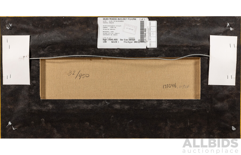 Igor Medvedev, (20th Century, Ukranian-Born American, 1931-2015), Golden Arrival, Limited Edition Serigraph on Canvas, 40 x 78 cm (frame)