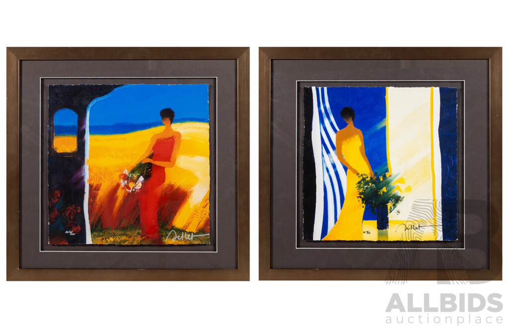 Emile Bellet, (20th Century, French, 1941-), Parfum Bleu & Retour Fleuri II, Lovely Pair of Editioned Giclees on Paper, 51 x 53 cm (frames) (2)