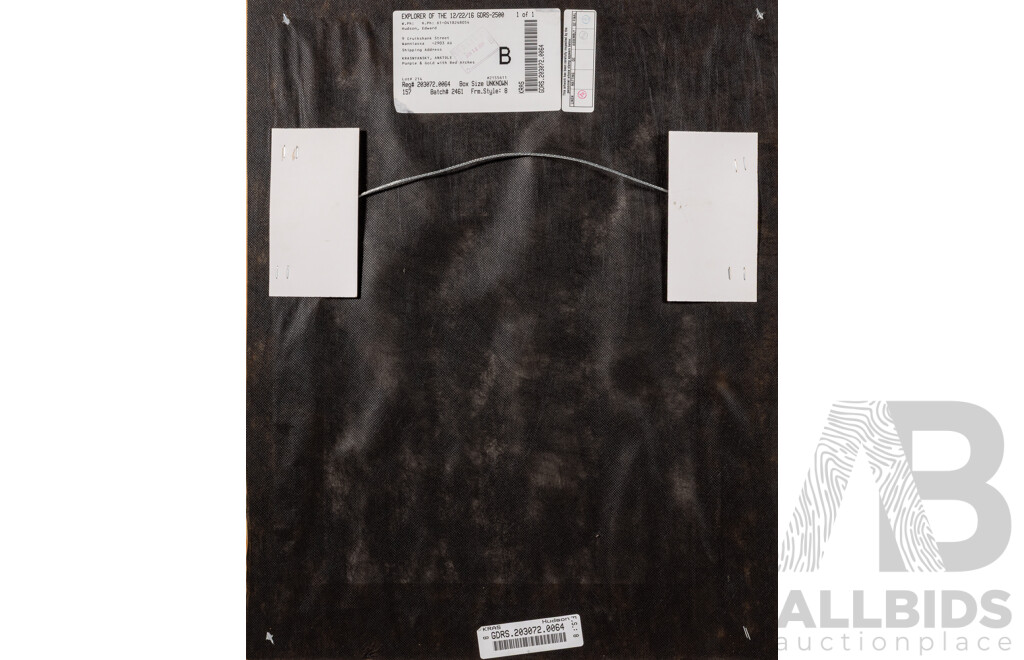 Anatole Krasnyansky, (20th Century, Ukranian-Born American, 1930-2023), Purple and Gold with Red Arches, Lovely Original Serigraph on Canvas, 66.5 x 53 cm (frame)