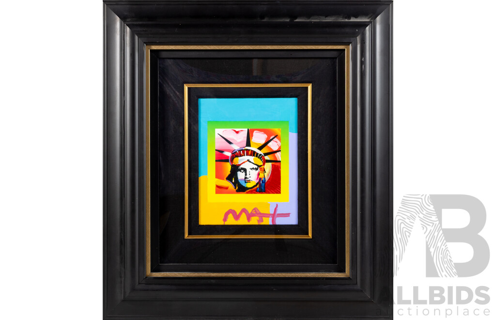 Peter Max, (20th Century, German-Born American, 1937-), Liberty Head II on Blends, Fantastic Original Mixed Media, 60 x 55 cm (frame)