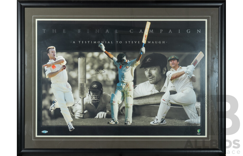 The Final Campaign - A Testimonial to Steve Waugh - Signed and Framed Poster. 92 X 122 Cm (frame)