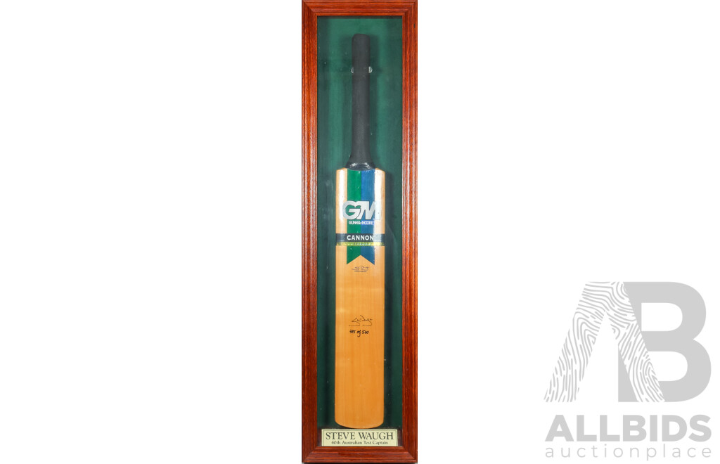 Steve Waugh Signed Limited Edition Framed Cricket Bat, No. 485 of 500