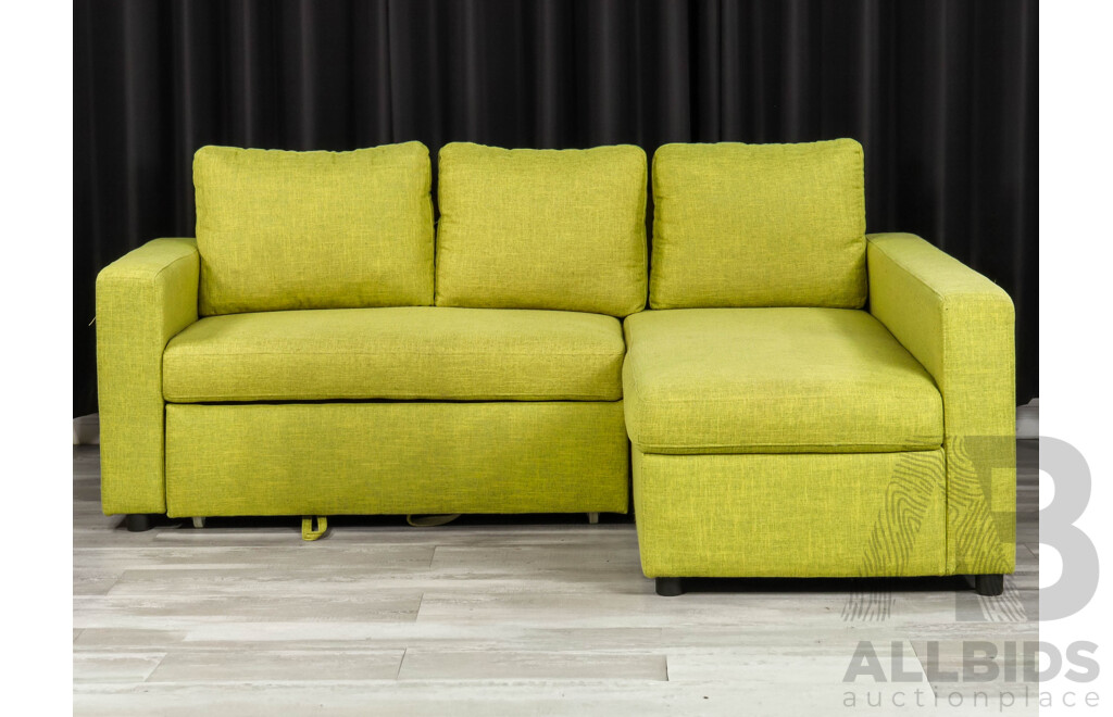 Modern Green Fabric L Shaped Lounge with Trundle Bed