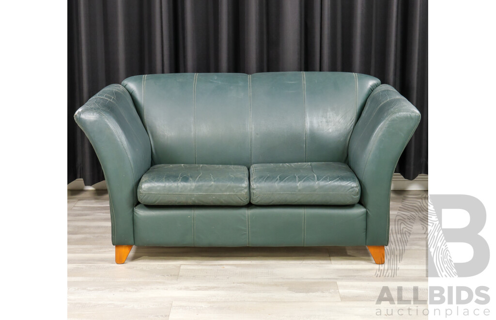Pair of Green Leather Two Seater Lounges by Esse Design Furniture